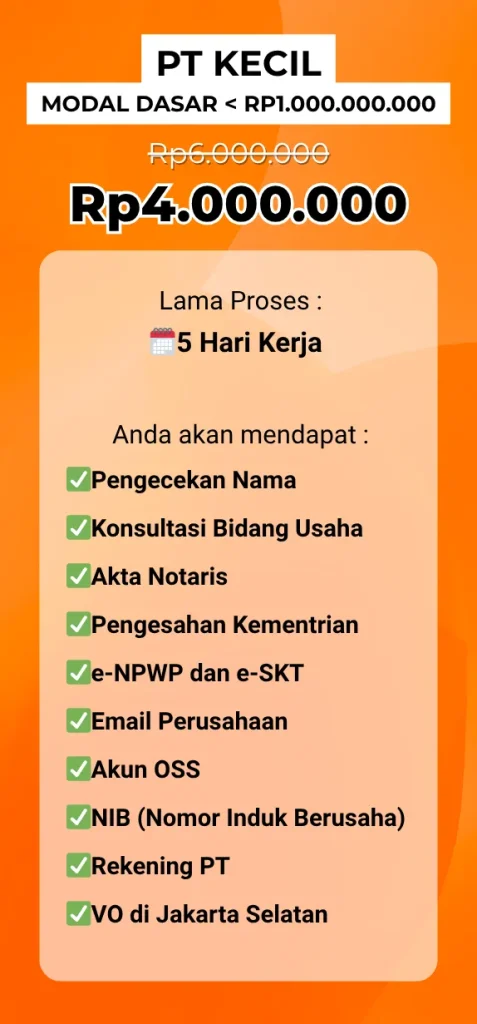 harga pembuatan pt kecil modal kurang dari 1 miliyar